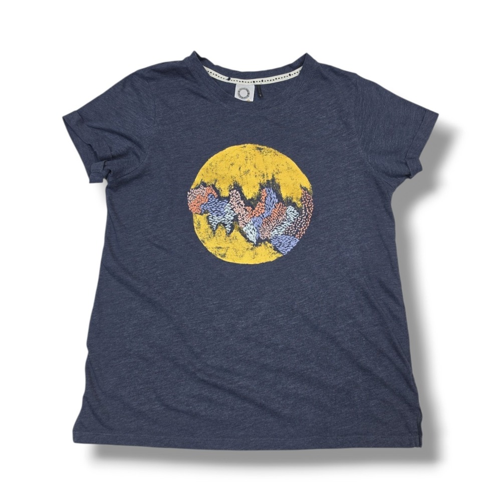Anthropologie Akemi + Kin Gold Metallic Graphic & Embroidered T-Shirt Women's XS